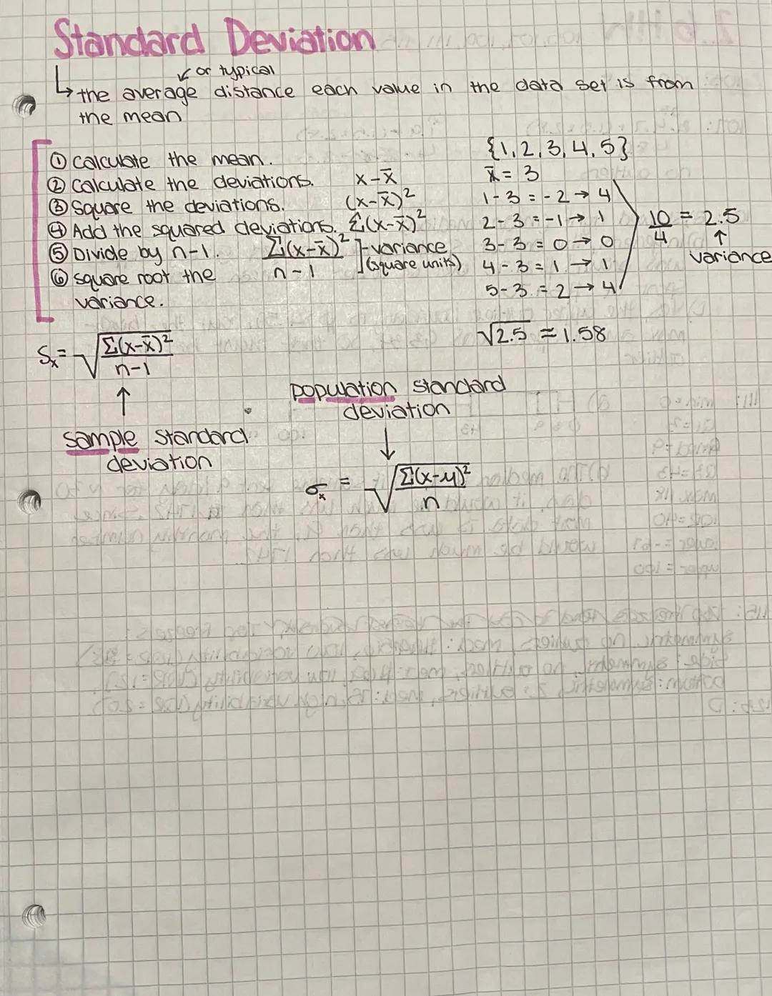 # Standard Deviation

L↳ the average distance each value in the data set is from
the mean

1 calculate the mean.

2 Calculate the deviations