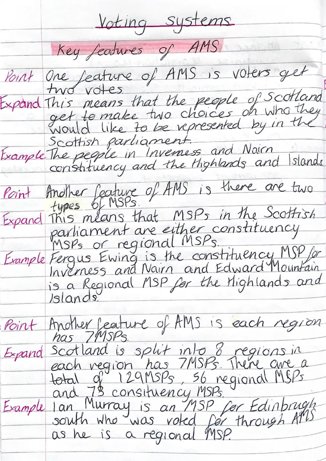 # Voting systems

Key features of AMS

Point One feature of AMS is voters get
two votes

Expand This means that the people of Scotland
get t