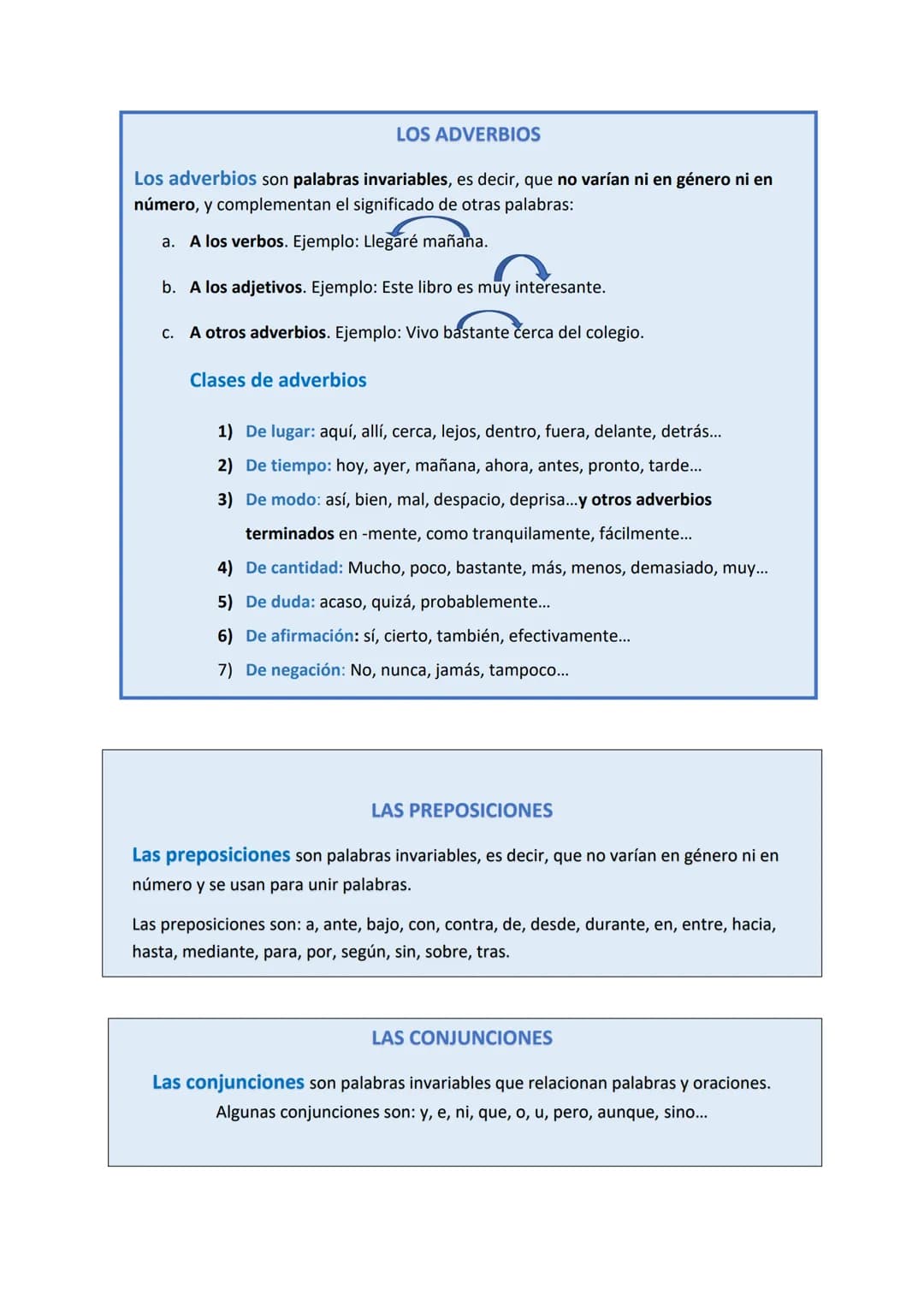 # LOS ADVERBIOS

Los adverbios son palabras invariables, es decir, que no varían ni en género ni en
número, y complementan el significado de