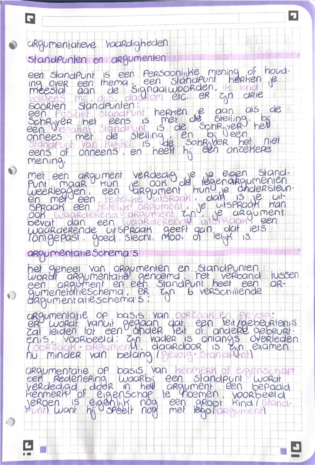 • argumentatieve vaardigheden
Standpunten en argumenten
een standpunt is een Persoonlijke mening of houd-
ing over een thema, een standpunt 