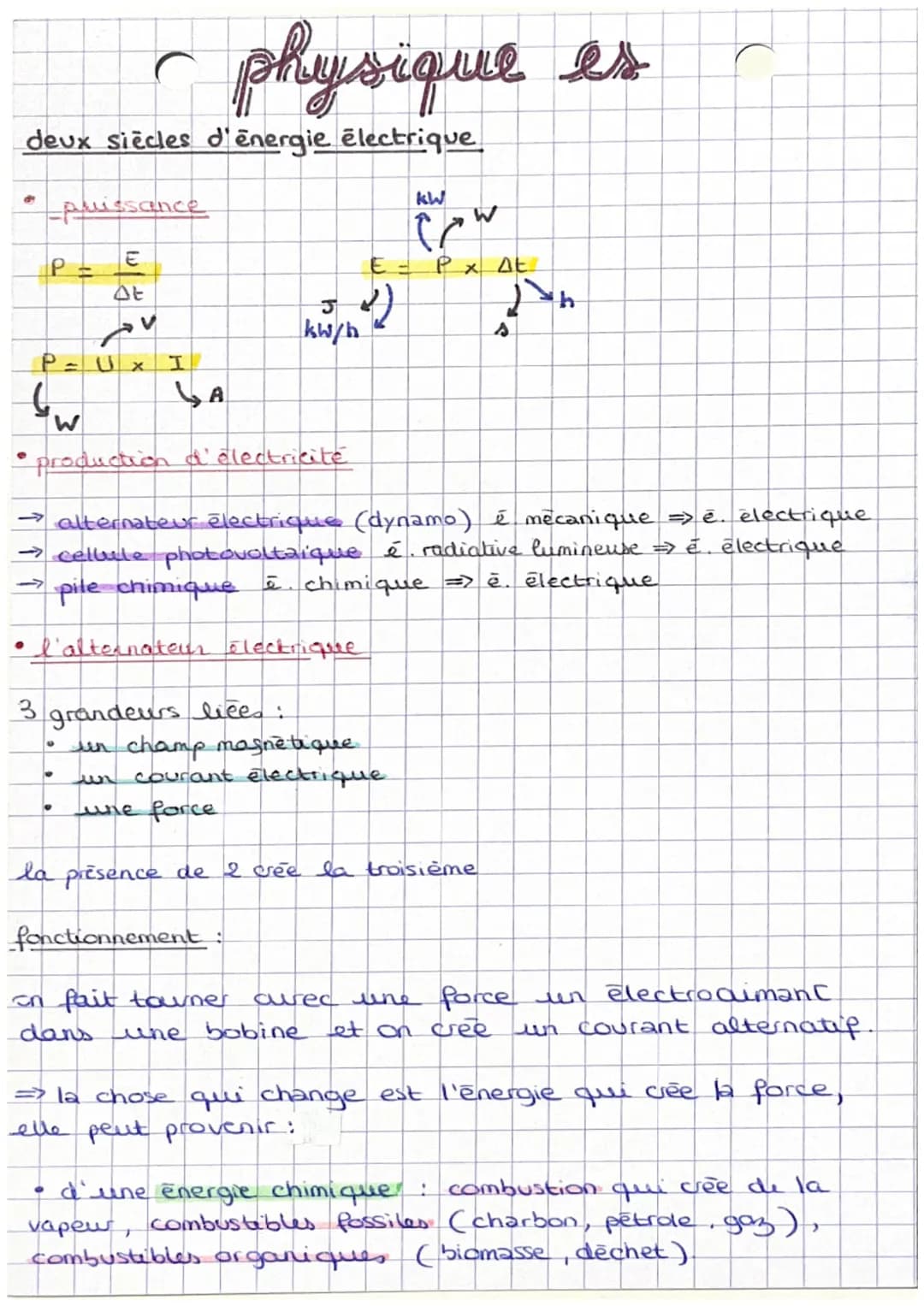 # physique es

deux siècles d'énergie électrique

*   puissance

$P = \frac{E}{\Delta t}$

kW

$
\curvearrowright W$

$E = P x \Delta t$

$
