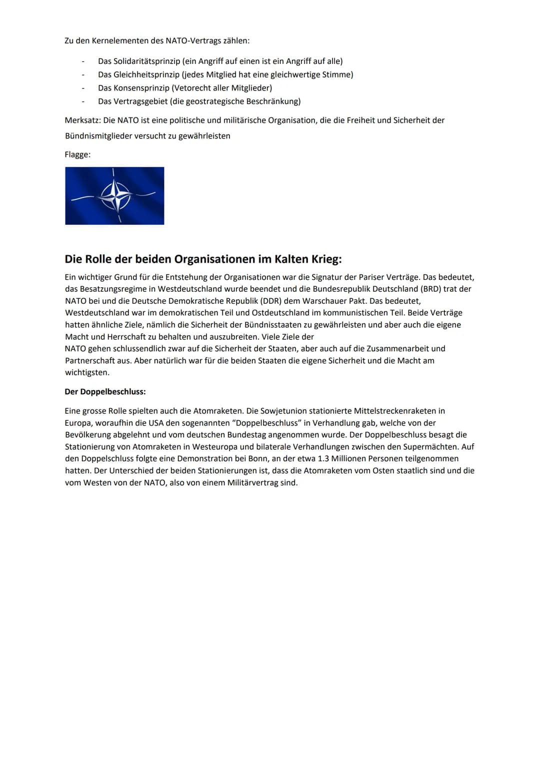 # NATO und der Warschauer Pakt

Die NATO und der Warschauer Pakt sind beides Militärbündnisse, welche während dem Kalten Krieg gegründet
wur