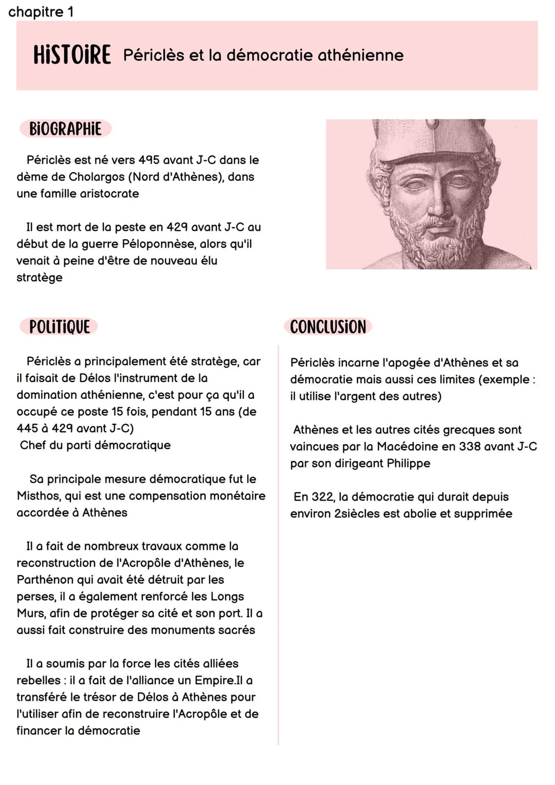 chapitre 1

HISTOIRE Périclès et la démocratie athénienne

BIOGRAPHIE

Périclès est né vers 495 avant J-C dans le
dème de Cholargos (Nord d'