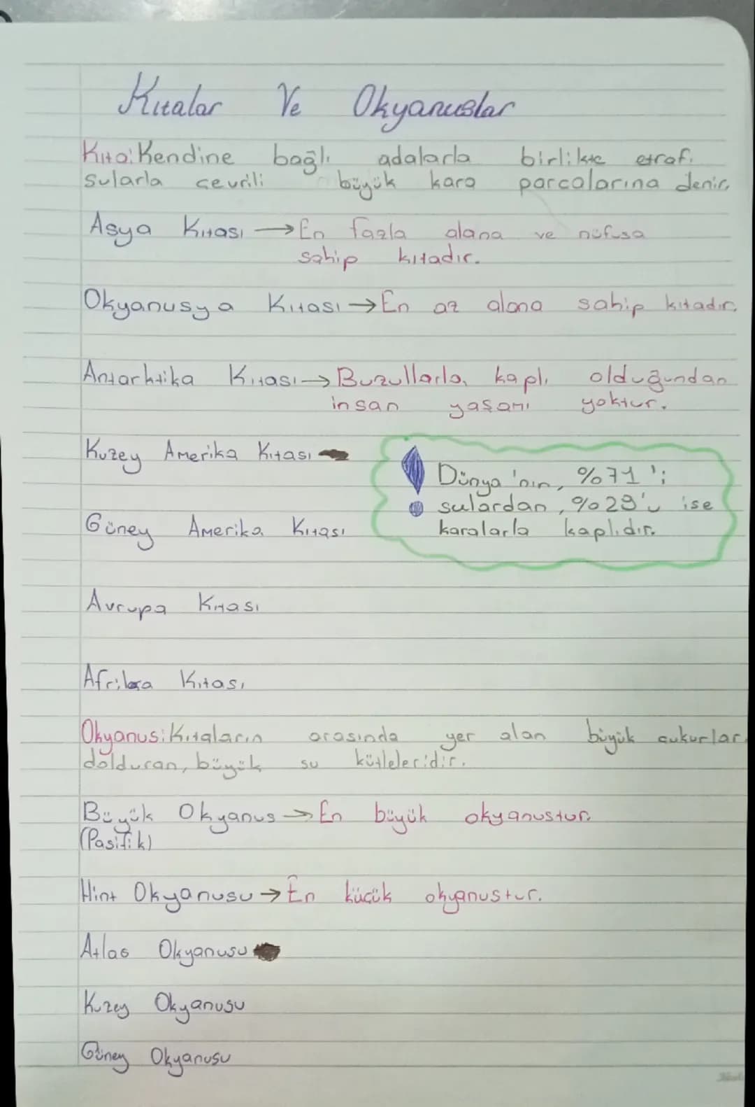 # Kualar Ve Okyanuslar

Kita: Kendine bağlı adalarla birlikte etraf.
Sularla çevrili büyük kara parçalarına denir.

Asya Kıtası En fazla ala