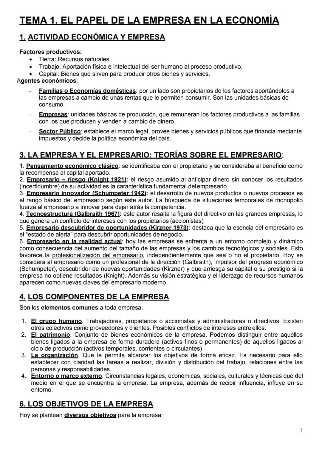 # TEMA 1. EL PAPEL DE LA EMPRESA EN LA ECONOMÍA

# 1. ACTIVIDAD ECONÓMICA Y EMPRESA

Factores productivos:
- Tierra: Recursos naturales.
- T