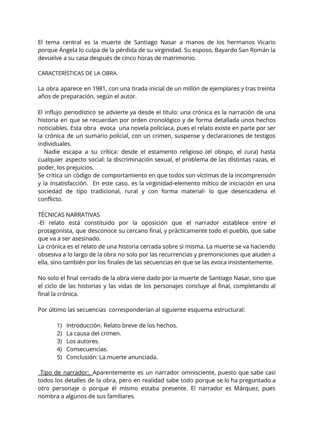 # Breve resumen de la historia.

La novela se compone de cinco unidades o secuencias narrativas sin numerar en las
que el argumento se va de