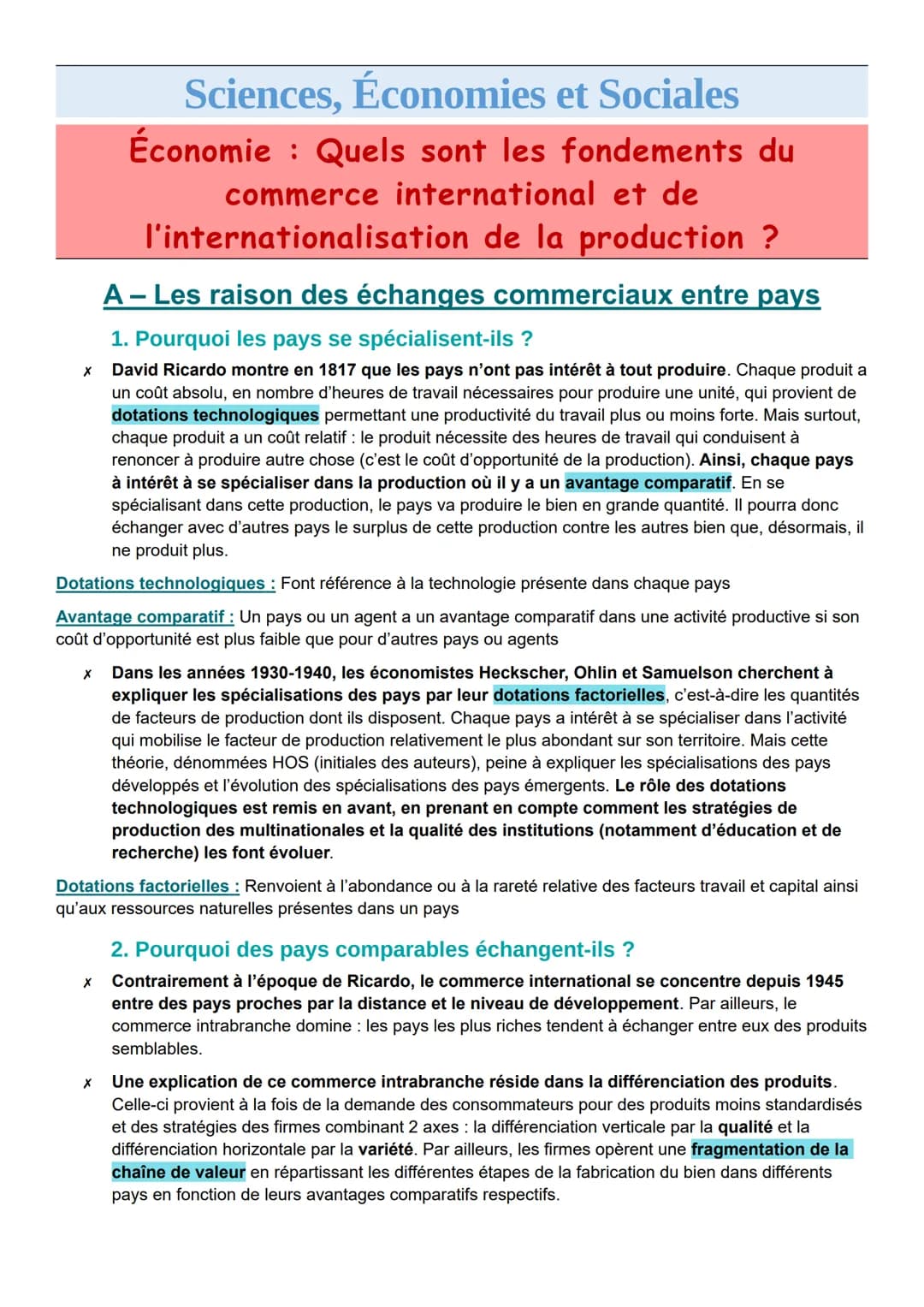 # Sciences, Économies et Sociales

# Économie: Quels sont les fondements du
# commerce international et de
# l'internationalisation de la pr