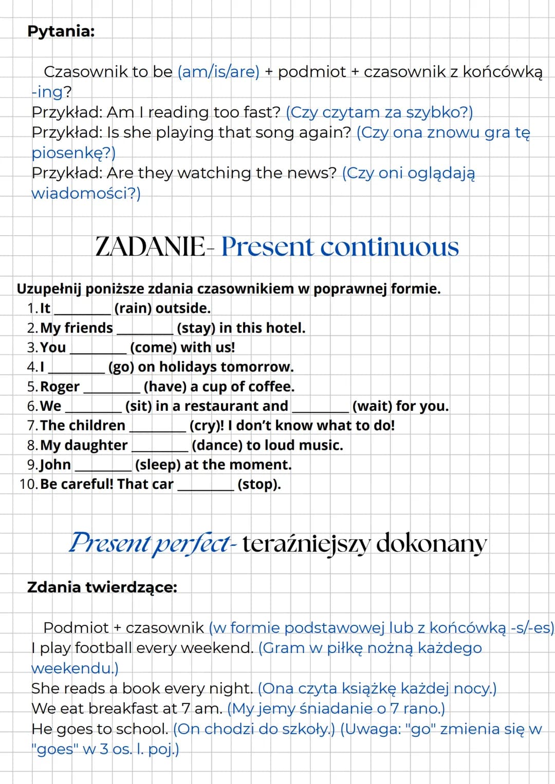 # Czasy- Język

angielski

Teraźniejsze

Powtórka-E8

Present simple-teraźniejszy prosty

Zdania twierdzące:

Podmiot + czasownik w podstawo