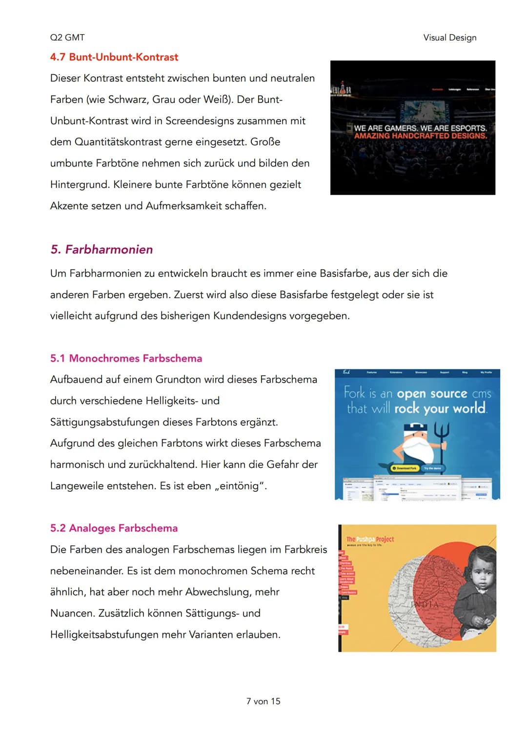 Q2 GMT
Visual Design

# Q2 - Visual Design

Farbanalyse

1. Der Farbkreis

2. Wirkung der einzelnen Farben

3. Auswahl und Einsatz der Farbe