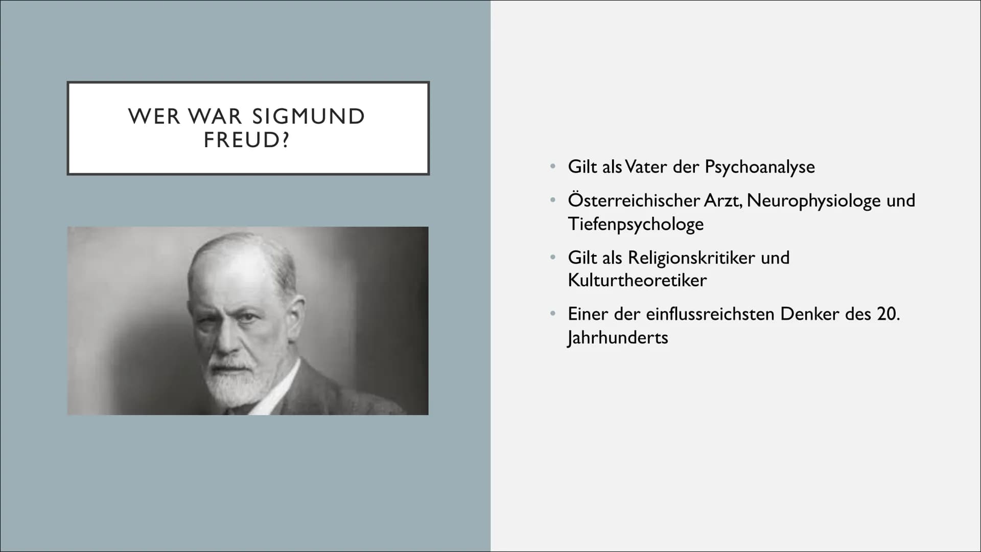 # SIGMUND FREUD

Eine Präsentation von Luzie und Leonie T. GLIEDERUNG

1) Kurzbiografie
a) Wer war Sigmund Freud?
b) Kindheit und Ausbildung