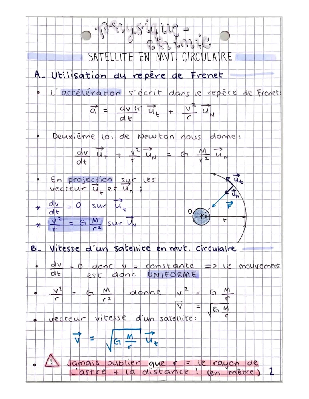 physique Chimie

CHAPITRE 4: MÉCANIQUE CÉLESTE ET SATELLITES
ACCÉLÉRATION D'UN SATELLITE

A. Champ de gravitation créé par un astre

*   O c