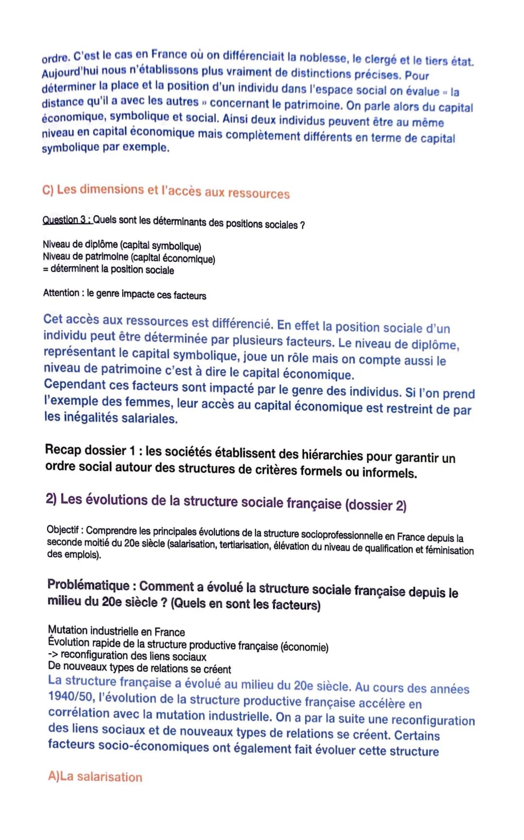 # Sociologie

Chapitre 1: Comment est structurée la société
française actuelle ?

1) Structure et hiérarchie des espaces sociaux (dossier 1)