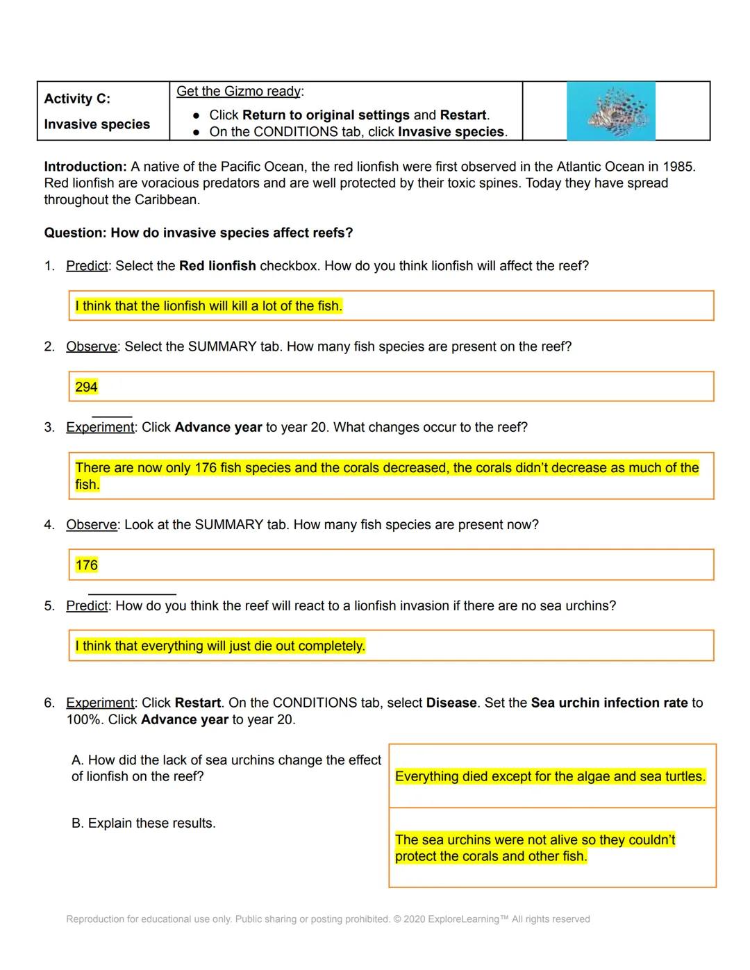 # Gizmos

Name: Katie Whitson

Date: 04-07-2021

# Student Exploration: Coral Reefs 2 - Biotic Factors

Directions: Follow the instructions 