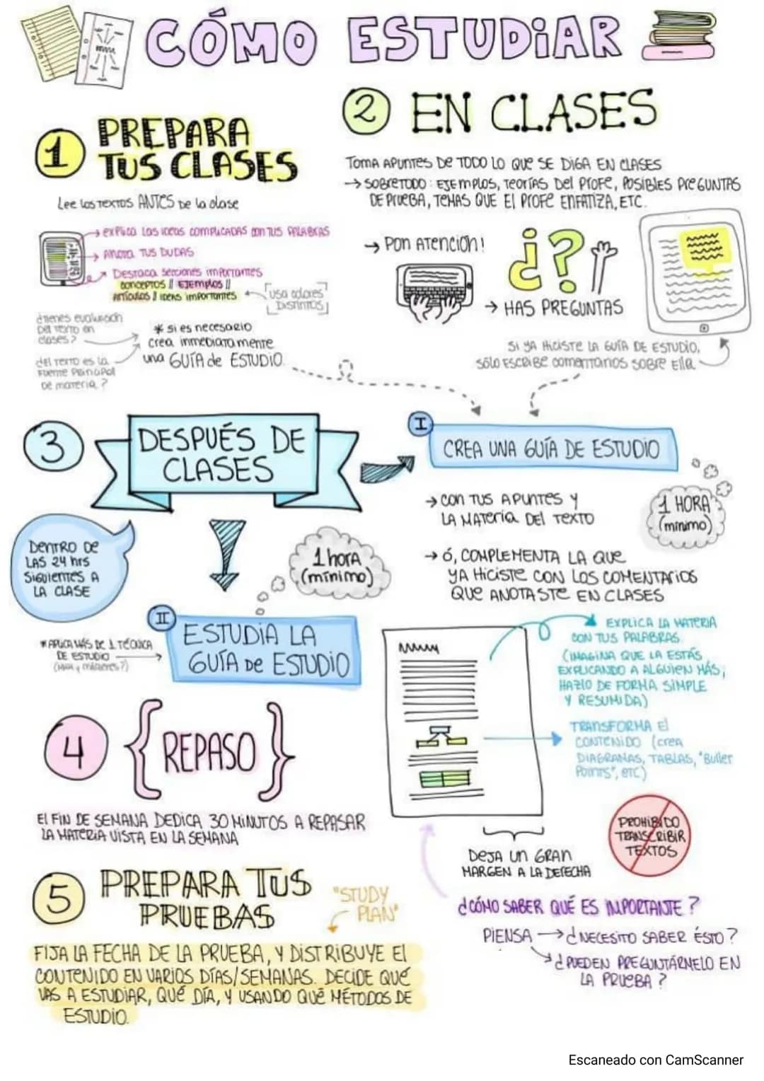 # CÓMO ESTUDIAR =

1TUS PREPARSES CLASES

Lee LOS TEXTOS ANTES De la lase

explica las ideas compliCADAS CONTUS PPLABKAS

ANOTO TUS DUDAS

D