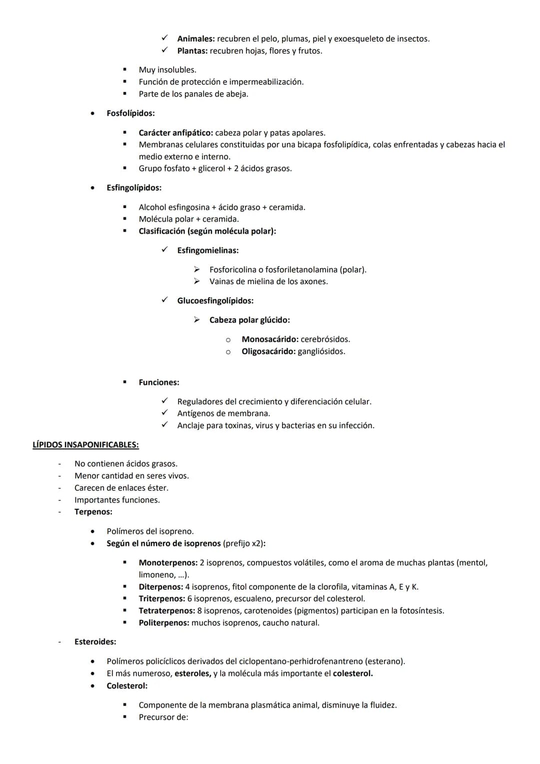 # TEMA 3: LÍPIDOS

## CARACTERÍSTICAS GENERALES

- Grupo heterogéneo (estructura y funciones).
- Insoluble en agua o disolventes polares.
- 