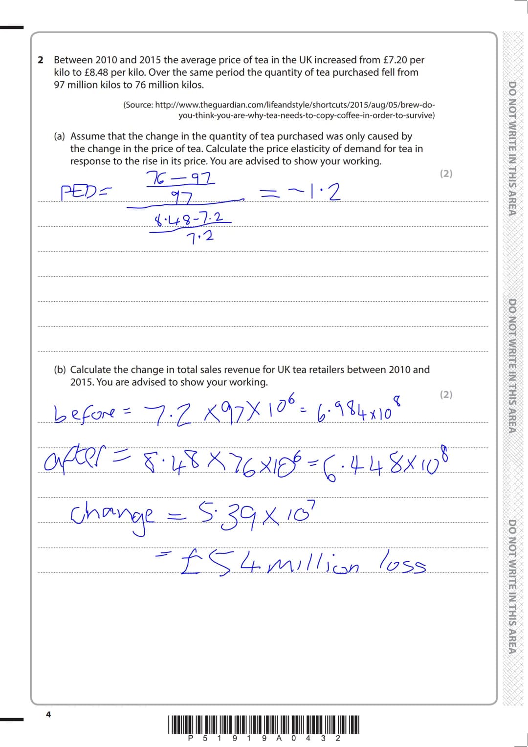Write your name here
Surname
Other names
Pearson Edexcel
Level 3 GCE
Centre Number
Economics A
Advanced
Candidate Number
Paper 1: Markets an