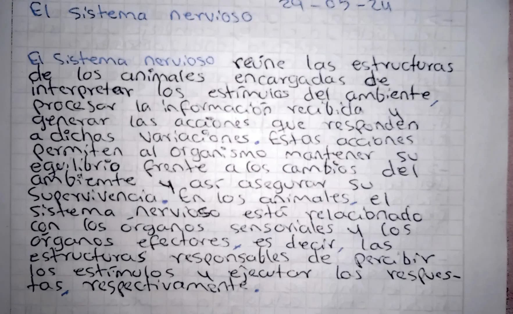 El sistema nervioso
29-05-24
El Sistema nervioso reúne las estructuras
interpreta animales est encargadas ambiente,
de los de
Procesar la in