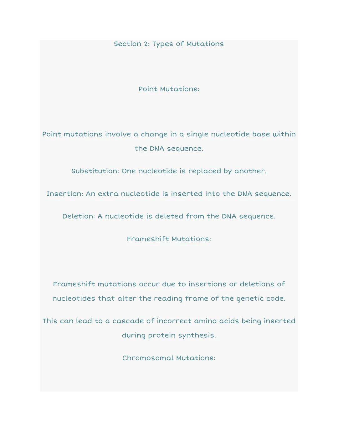 # 6.7 Mutations

Point mutations

No mutation

Silent

Nonsense

Missense

conservative non-conservative

DNA level
TTC
TTT
ATC
TCC
TGC

mRN