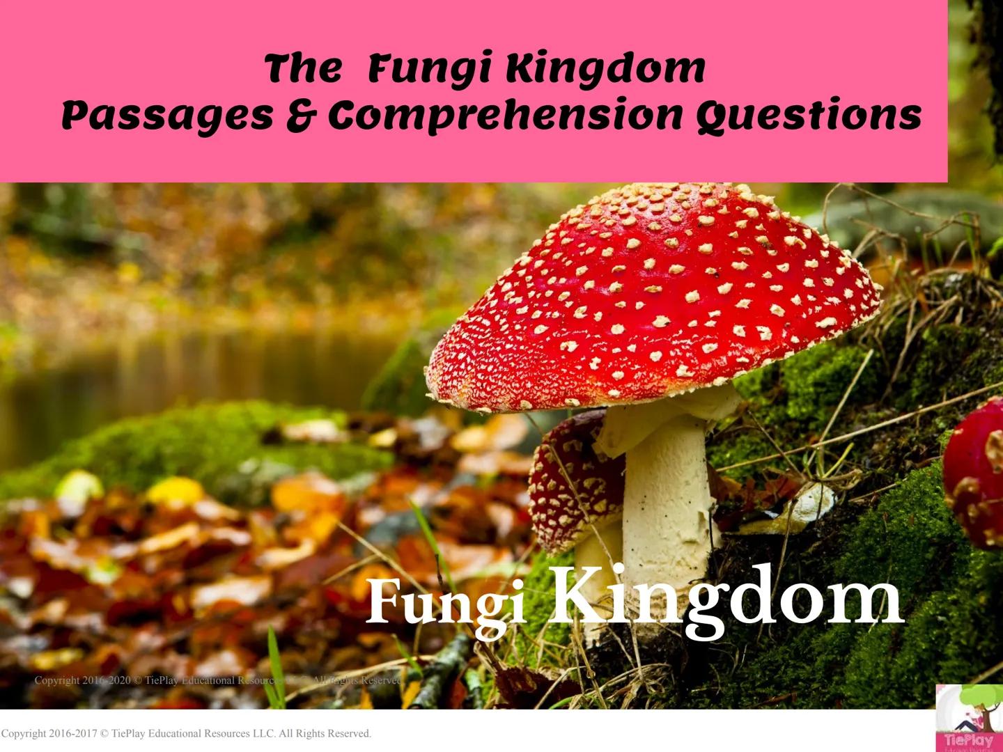 # The Fungi Kingdom

Passages & Comprehension Questions

Fungi Kingdom

Copyright 2016-2020 TiePlay Educational Resources Allerghts Reserved