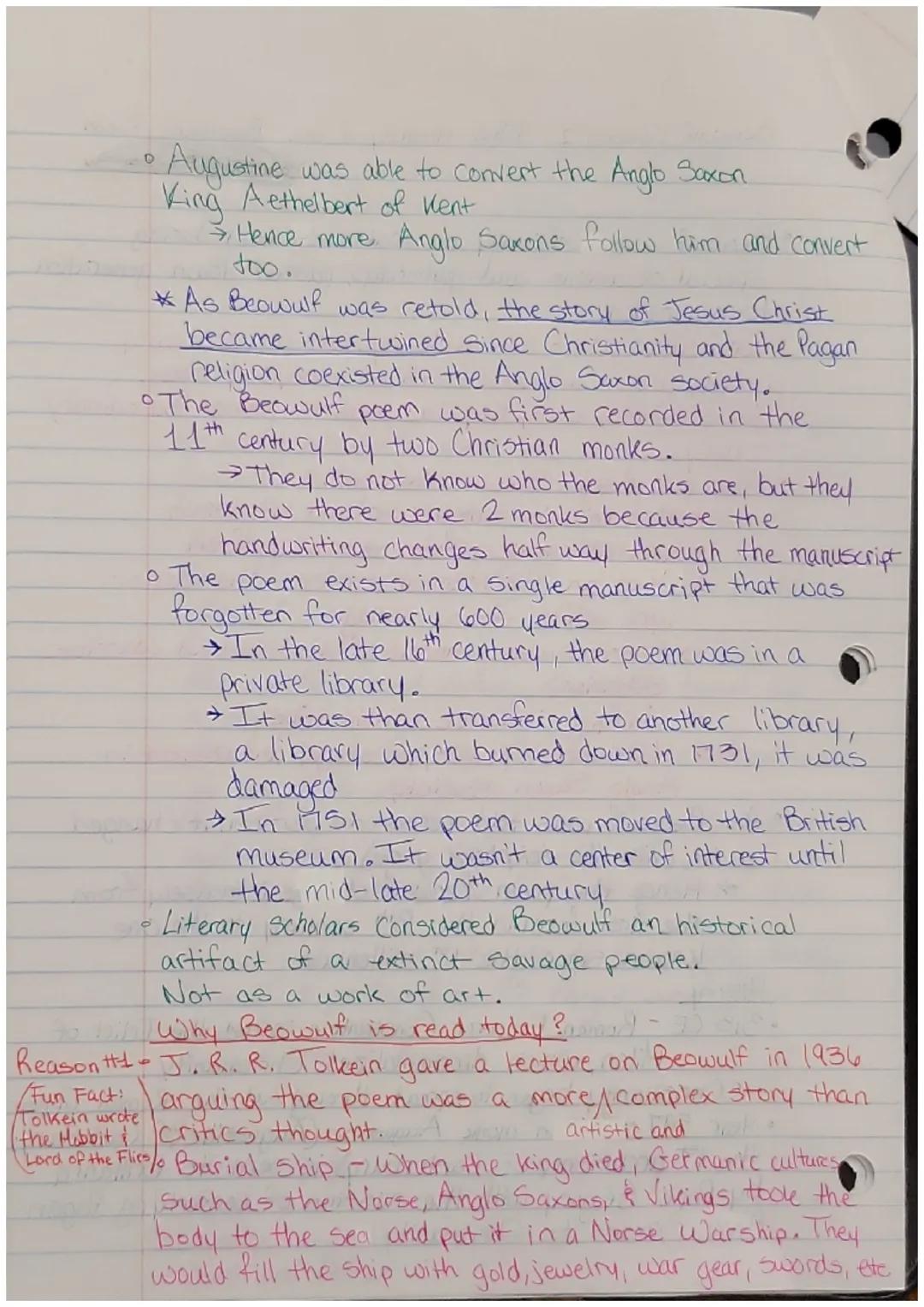 Beowulf, Lesson 1: Introducing the Anglo Saxons Notes

•The Anglo-Saxon period spans from the 5th to
11th century (450 CE-1066 CE)
Moves thr
