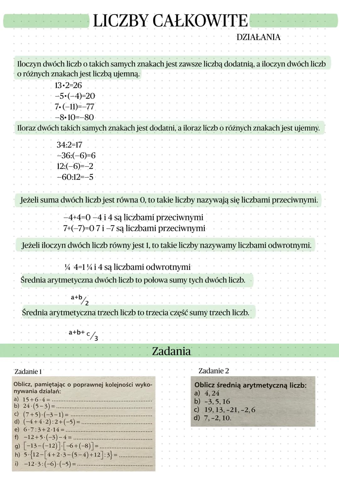 # LICZBY CAŁKOWITE

Liczby całkowite to całości dodatnie i ujemne np. ... -2, -1, 0, 1, 2, ...
Zbiór liczb całkowitych oznaczamy literą C.
W