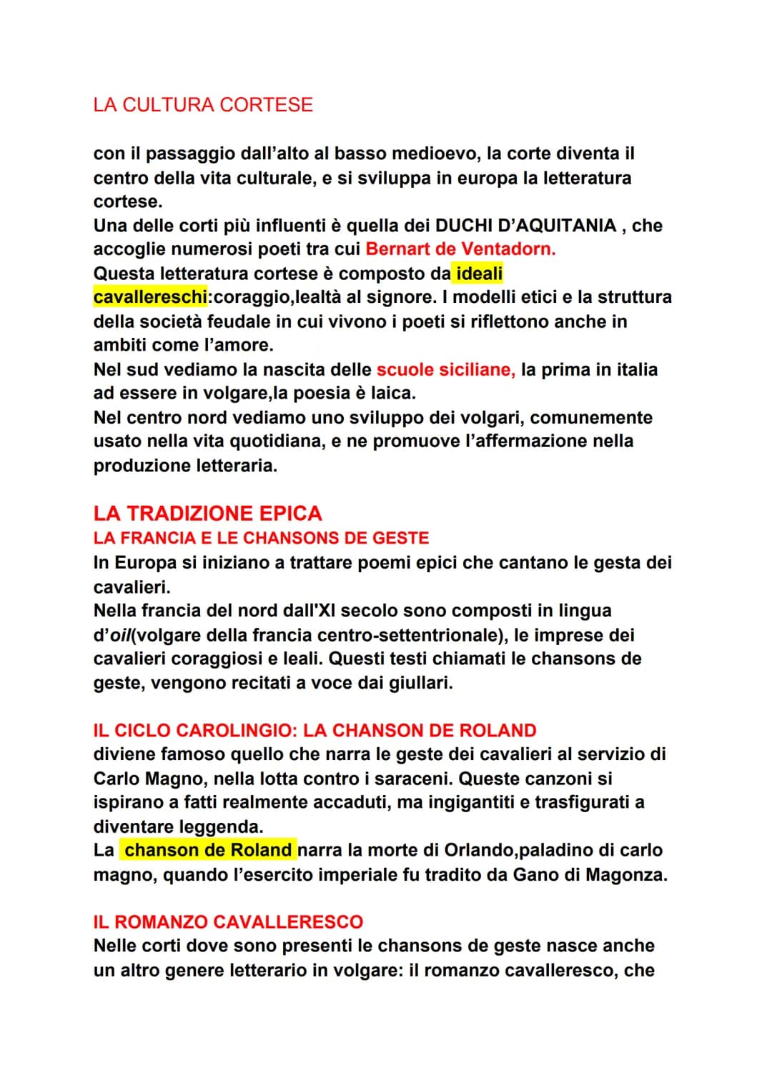 # LA CULTURA CORTESE

con il passaggio dall'alto al basso medioevo, la corte diventa il
centro della vita culturale, e si sviluppa in europa