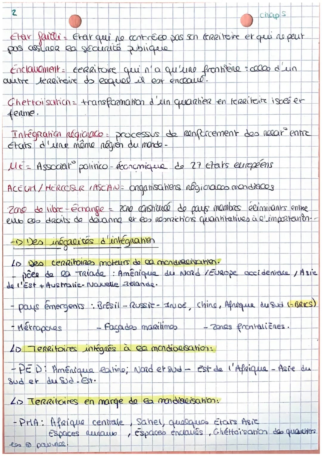 chaps

• Géographie - Chapitre 5 - Des territoires
inégalement integrés dans ea mondialisahan.

Mondialisanien - mise en relanen à l'échalco