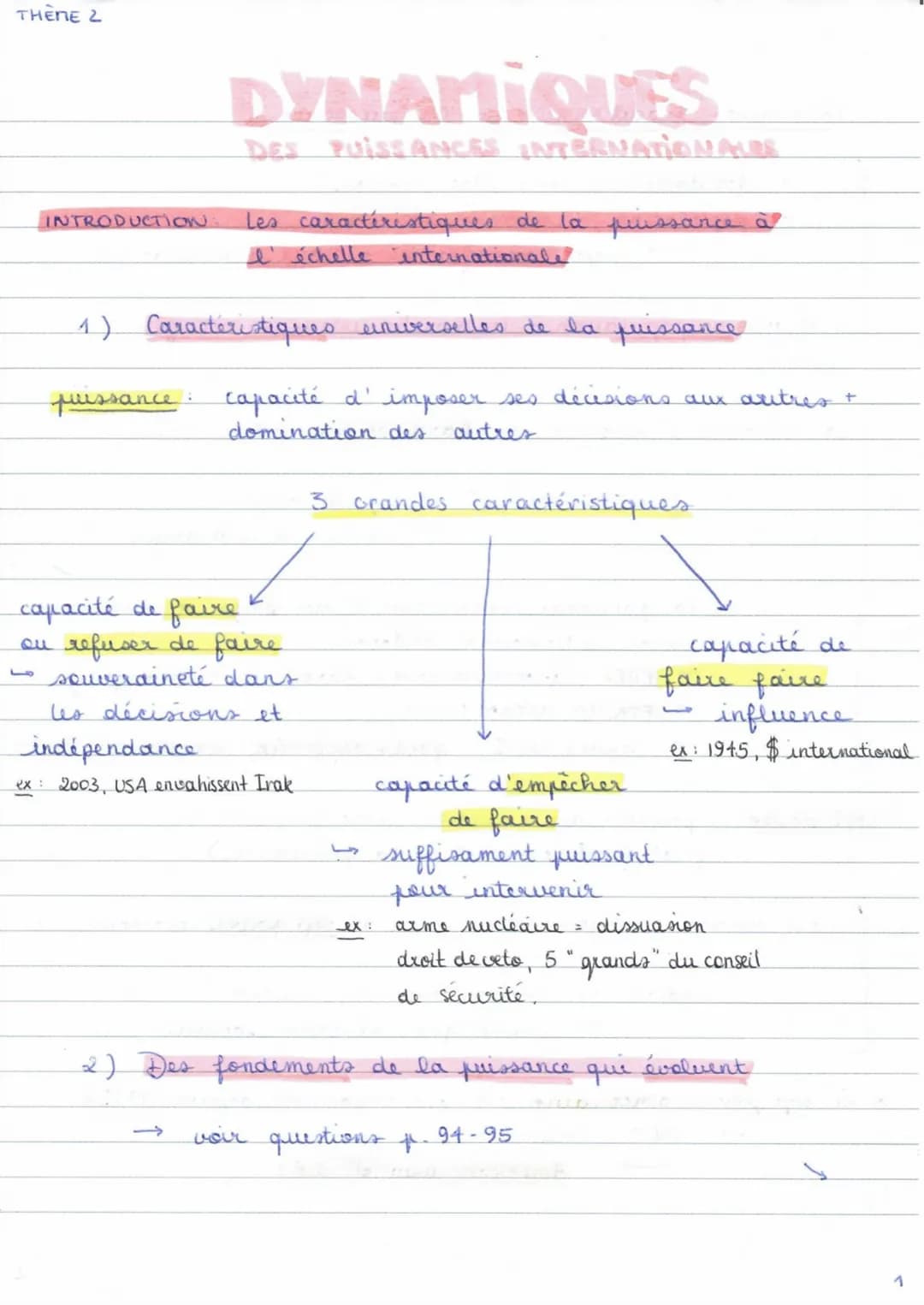 
<h2>Introduction: Dynamiques des puissances internationales</h2>
<p>Les caractéristiques de la puissance à l'échelle internationale</p>
<ol