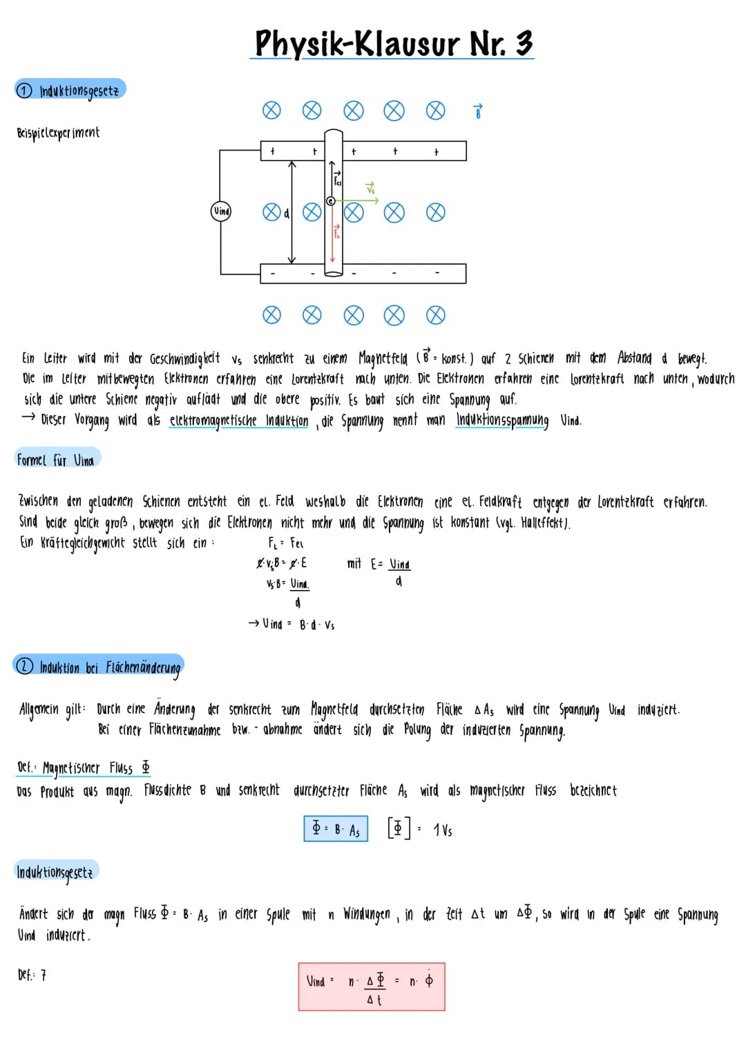 # Physik-Klausur Nr. 3

① Induktionsgesetz

官

Beispielexperiment

Ein Leiter wird mit der Geschwindigkeit vs senkrecht zu einem Magnetfeld 