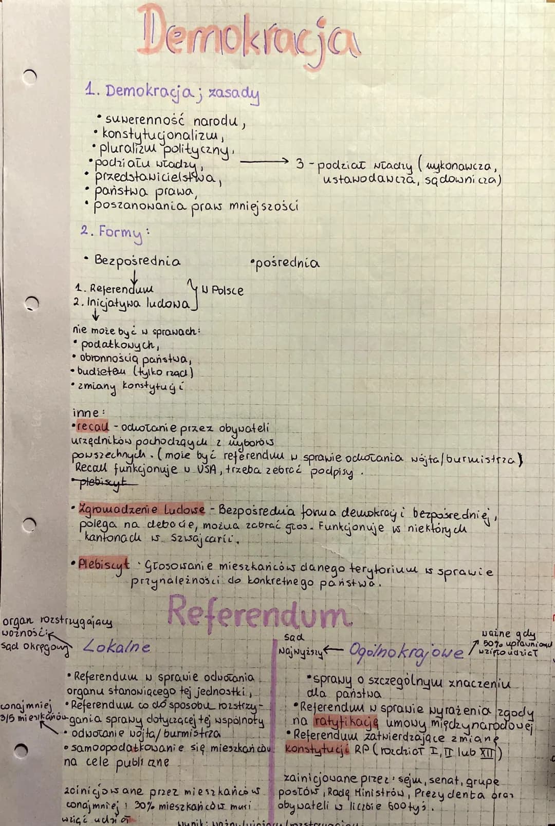 # Demokracja

1. Demokracja; zasady
*   suwerenność narodu,
*   konstytucjonalizm,
*   pluralizm polityczny,
*   atu wi
władzy,
*   przedsta