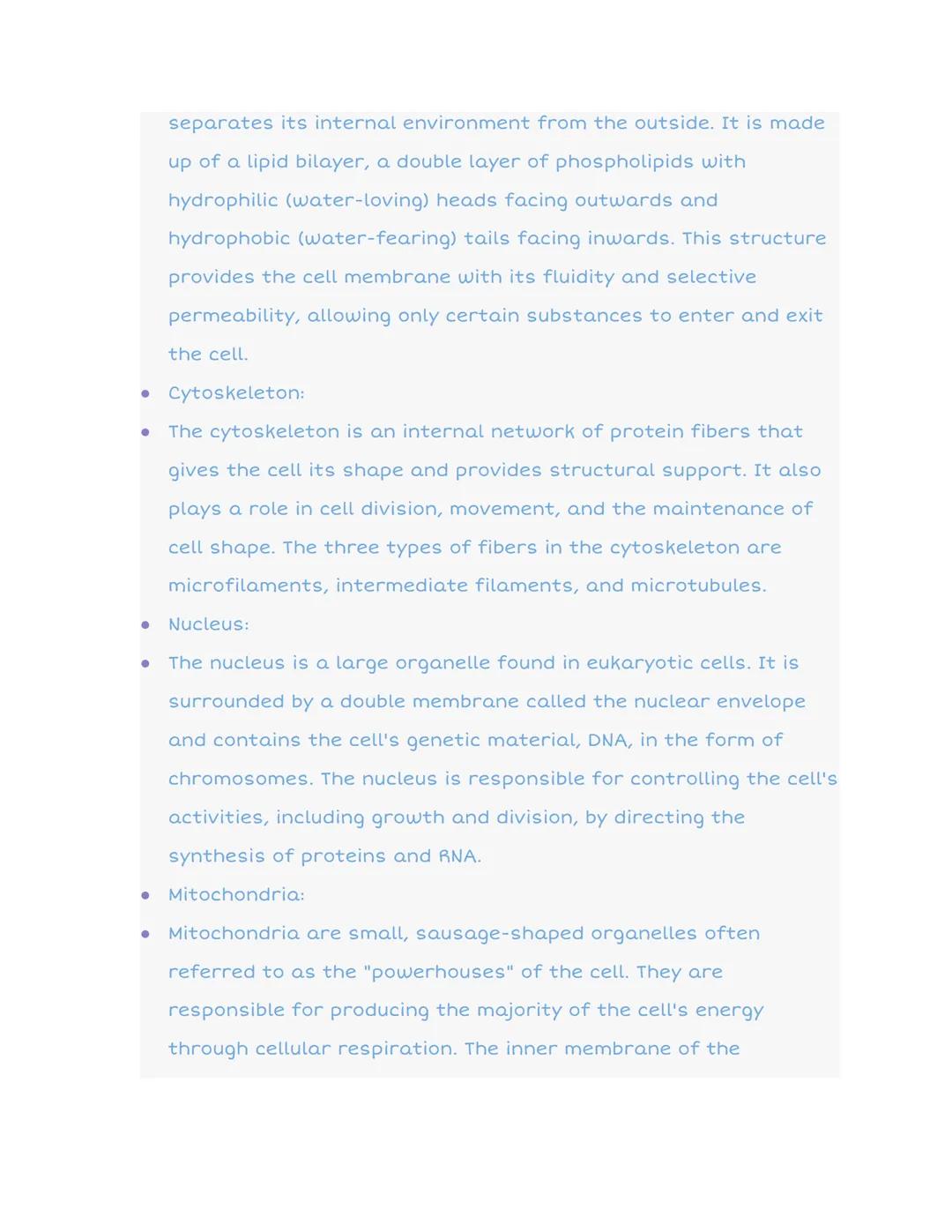 # 2.2 Cell Structure and

# Function:

Nucleus
Nuclear membrane
Vacuole
Ribosome
Lysosomes
Microtubules
Centrioles
Cytoplasm
Microvilli
Golg