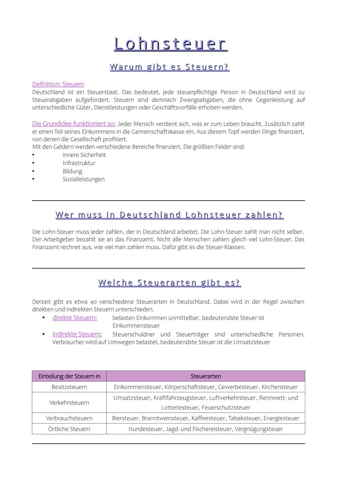 # Lohnsteuer

## Warum gibt es Steuern?

Definition: Steuern

Deutschland ist ein Steuerstaat. Das bedeutet, jede steuerpflichtige Person in