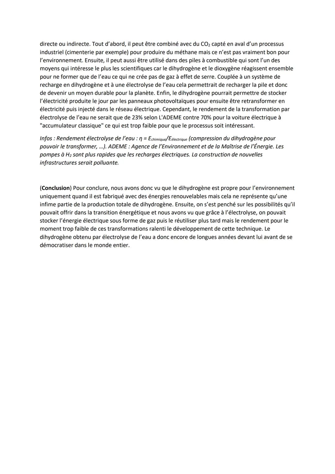 # Le dihydrogène obtenu par l'électrolyse de l'eau, une avancée pour
la transition énergétique ?

Documents jury:

Schéma:

Eau
H20

Anode


