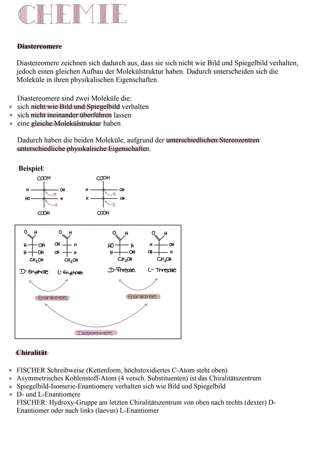 # CHEMIE

Isomerie

Die Isomerie unterscheidet sich in:
*   Der Molekülstruktur (Konstitutionsisomerie)
*   Der Bindungsanordnung an einem K
