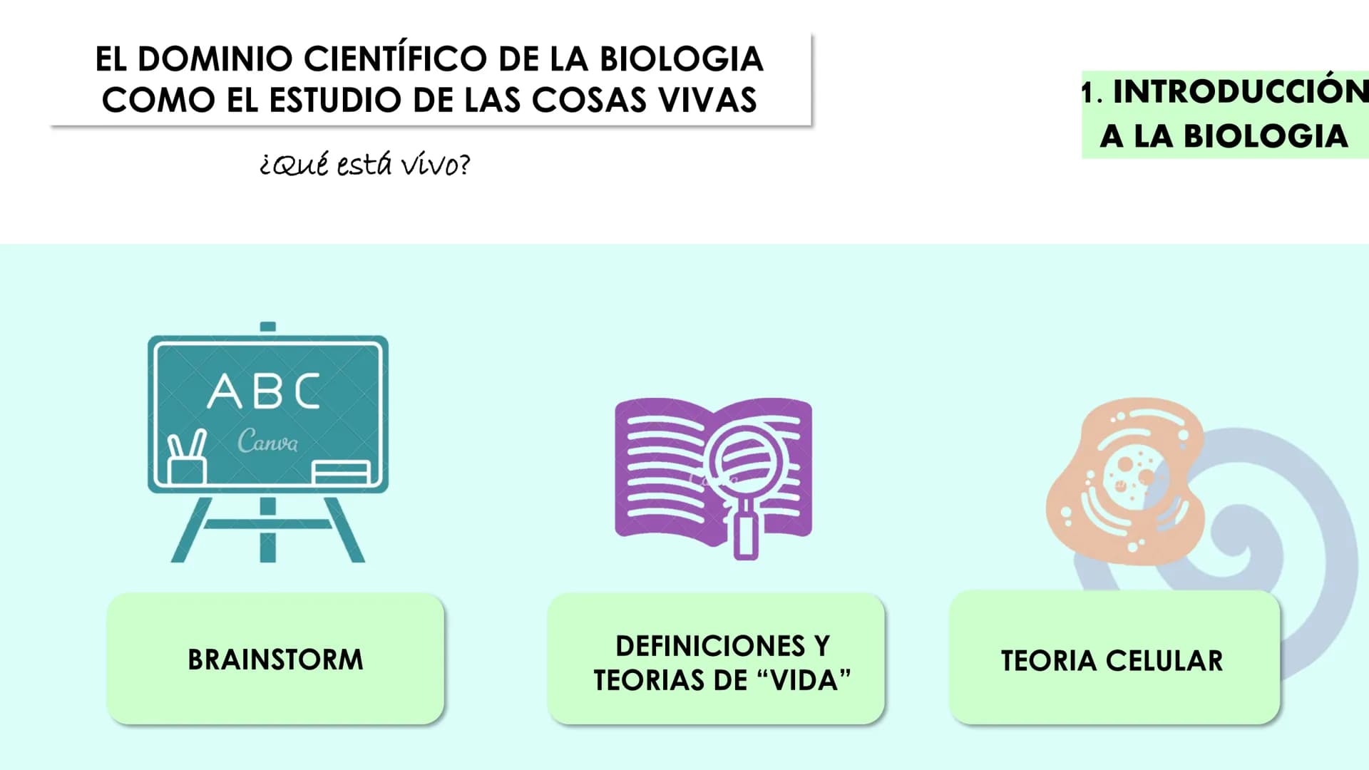 # UNIDAD 1.
# CÉLULA # ÍNDICE

INTRODUCCIÓN A LA BIOLOGÍA:
Vivo/no vivo; niveles de organización; definiciones "Vida"; Célula
y Teoría celul