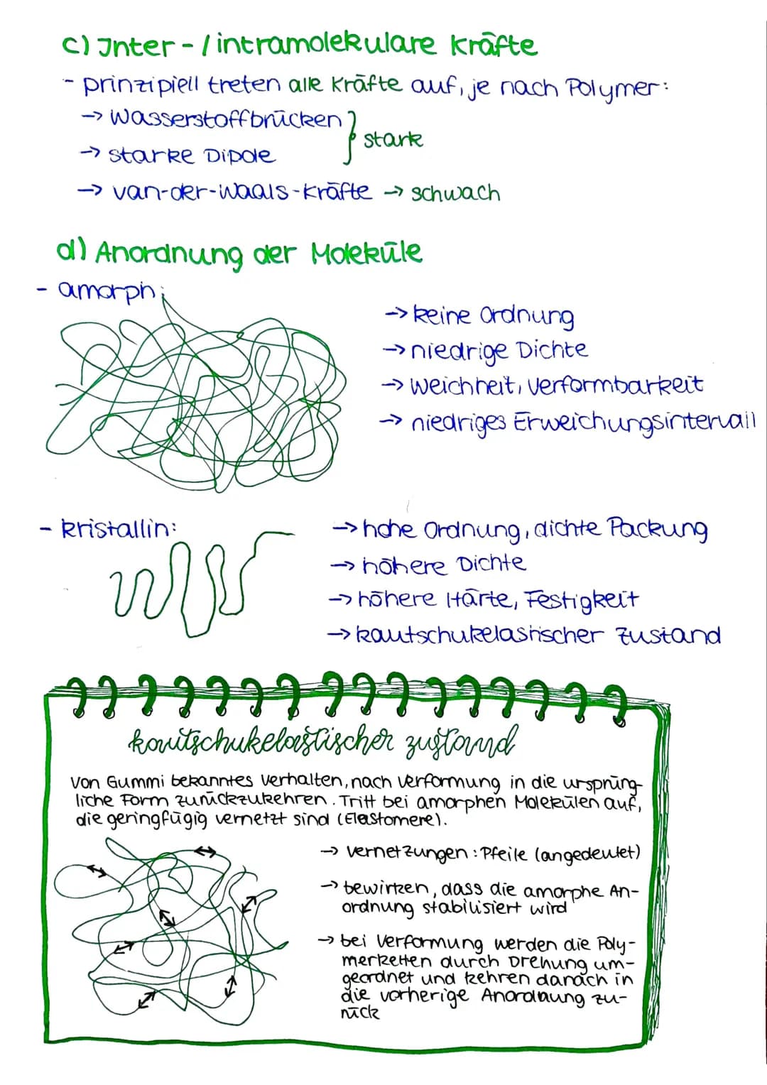 # KUNSTSTOFFE (POLYMERE)

1. struktur & eigenschaften

a) generelle Eigenschaften

- kein einheitlicher Schmelzpunkt, sondern Erweichungsint