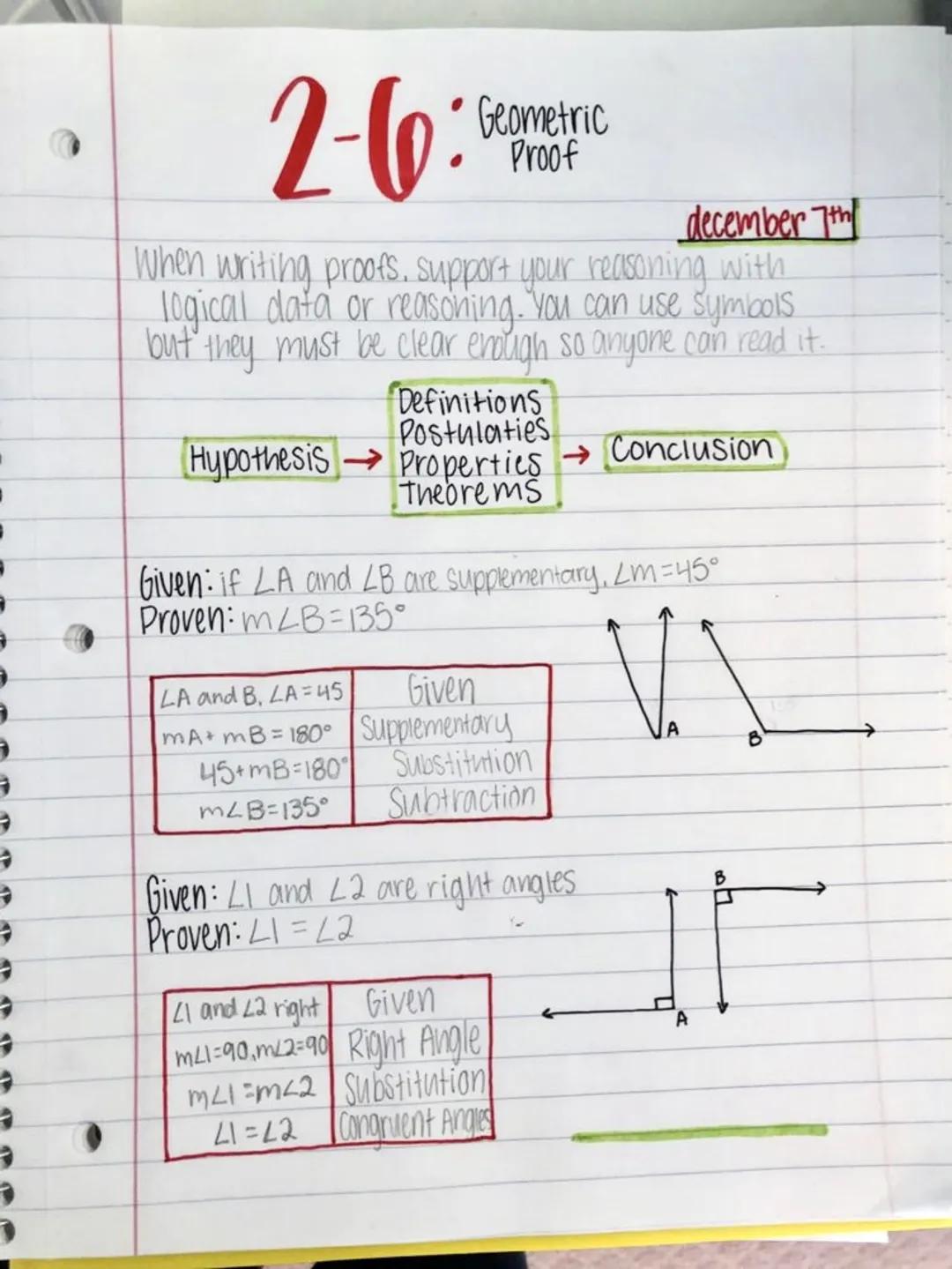 # 2-6:
Geometric
Proof

december 7th

When writing proofs, support your reasoning with
logical data or reasoning. You can use symbols
but th