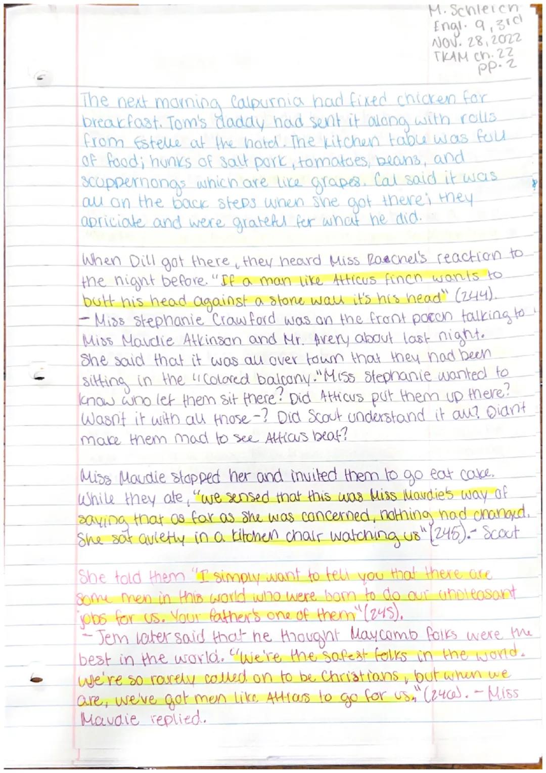 247
# Chapter 22
Maryanna Sameich
English 9,3rd
November 28, 2022
TKAM Ch. 22
pp.1
not a
As they walked home from the trial, Jem started to 