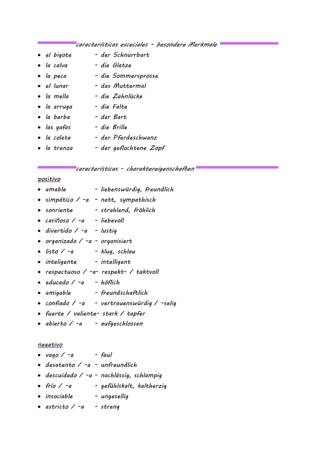 DESCRIPCIÓN DE LA PERSONA

-Personenbeschreibung-

estructura corporal - körperstatur

*   alto /-a - groß
*   pequeño / -a - klein
*   flac