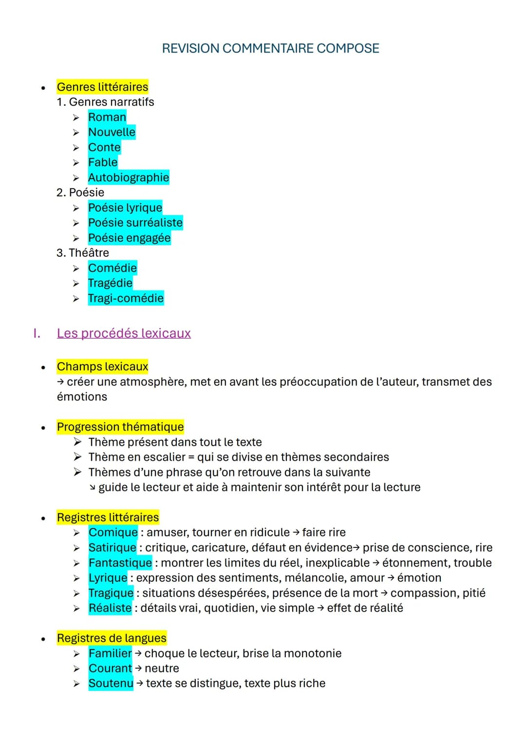 REVISION COMMENTAIRE COMPOSE
Genres littéraires
1. Genres narratifs
➤ Roman
➤ Nouvelle
➤ Conte
➤ Fable
➤ Autobiographie
2. Poésie
➤ Poésie l