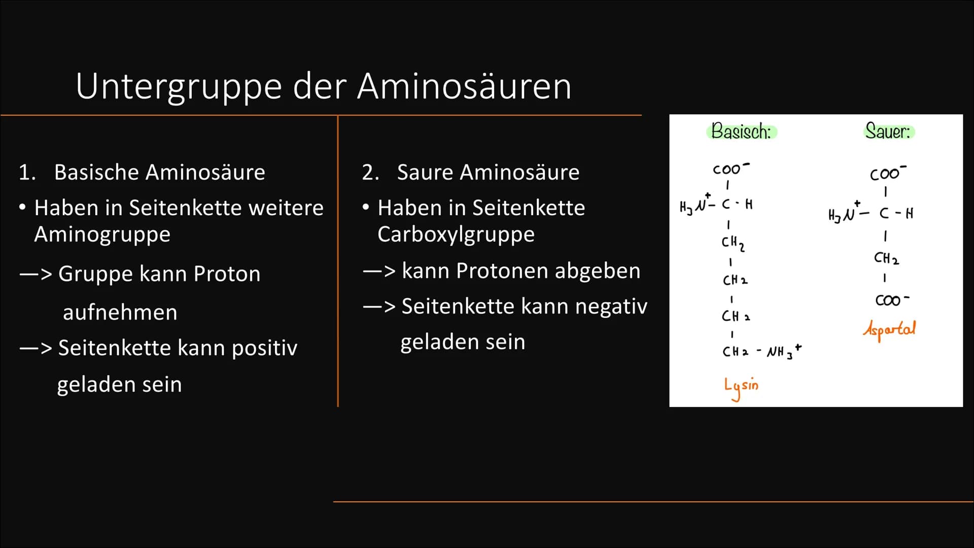 # Aminosäuren

Grundlegender struktureller Aufbau 1. Vorkommen
2. Was sind Aminosäuren
3. Aufteilung
4. Nomenklatur
5. Zwitterion
6. Peptidb