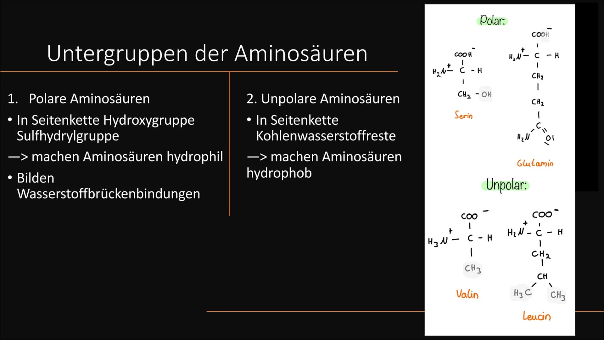 # Aminosäuren

Grundlegender struktureller Aufbau 1. Vorkommen
2. Was sind Aminosäuren
3. Aufteilung
4. Nomenklatur
5. Zwitterion
6. Peptidb