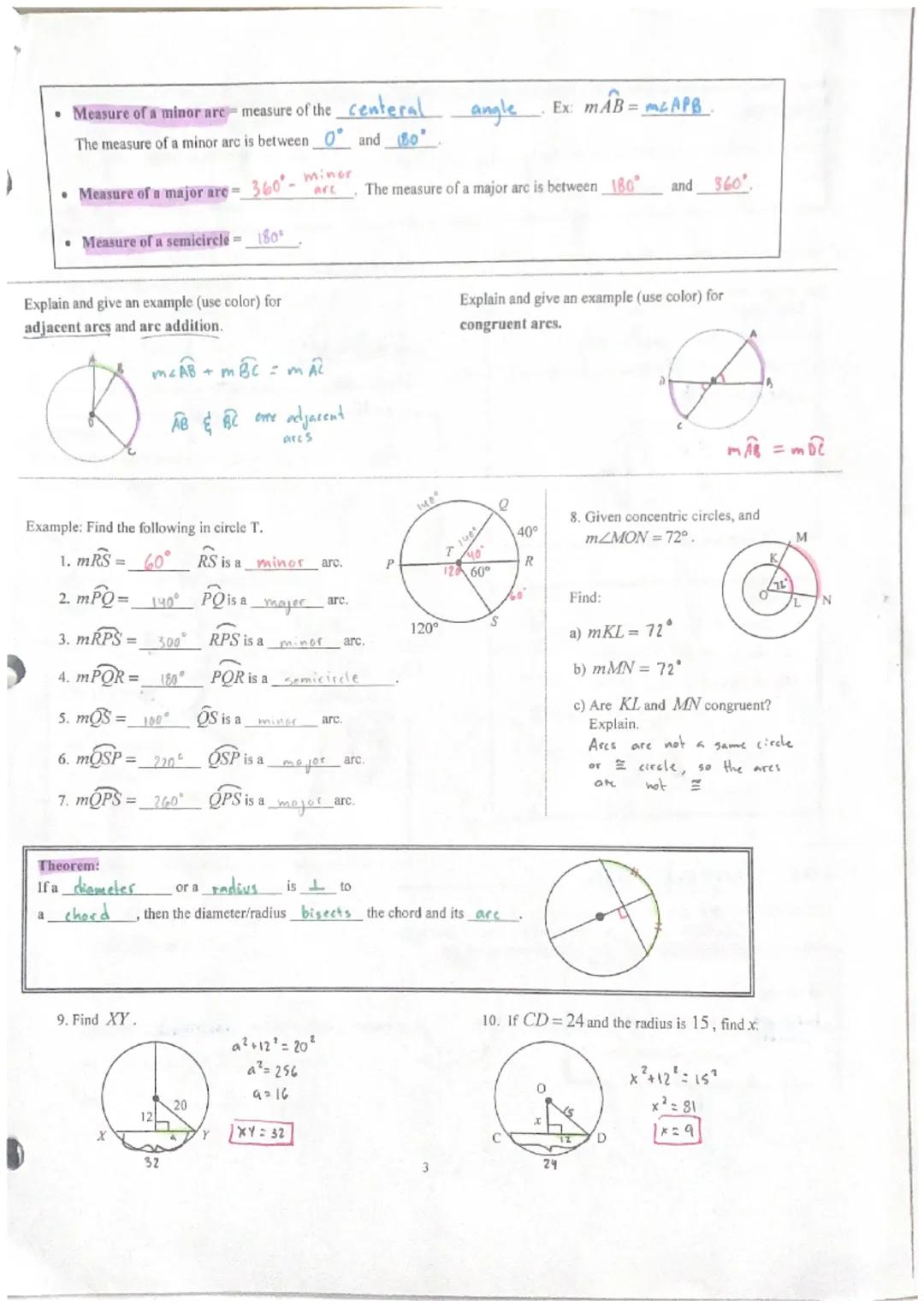 Geometry
Chapter 10-Circles
Notes 10.1
Tangent & Chords
Name Camila M
Per
Write the definition of the following. Draw and label them on the 