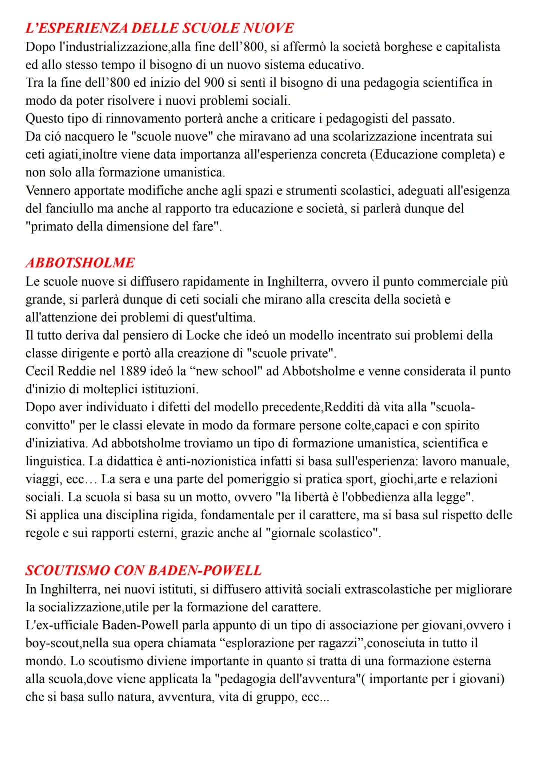 # L'ESPERIENZA DELLE SCUOLE NUOVE

Dopo l'industrializzazione, alla fine dell'800, si affermò la società borghese e capitalista
ed allo stes