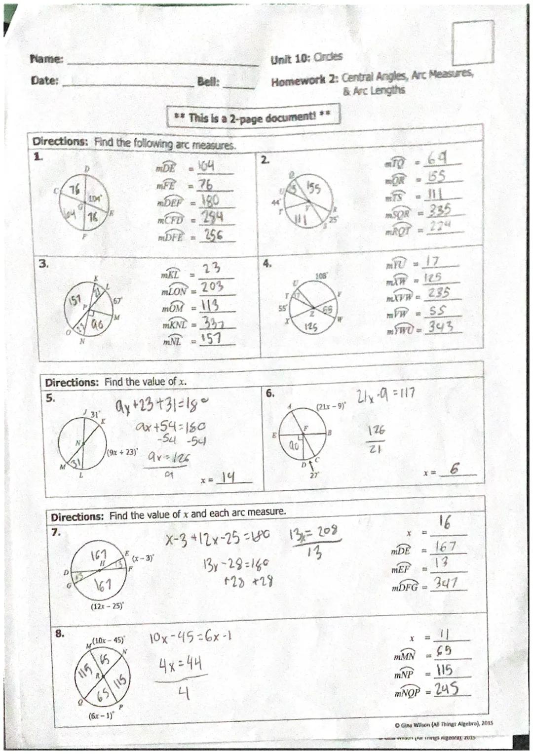 8.
112
(5x+23)
L
(173-41)
$5x+23+17-41=180$
$22x=198$
$x=9$
9.
$8x+2/x-12+10% +9+90=360$
56
1352-12)
१८
$39x+87=300$
79
$x=7$
(10x+9)

Arc L