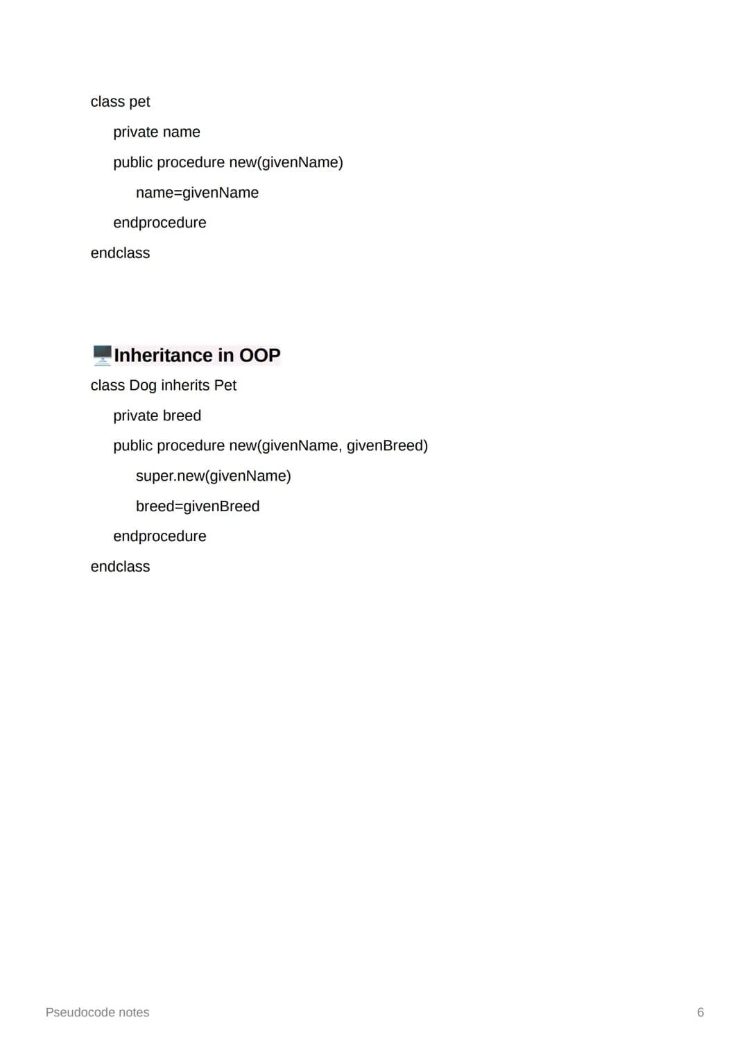 Pseudocode notes

Variables

assigned using =

• name = "Bob"

variables declared within a function are local to that function

variables de