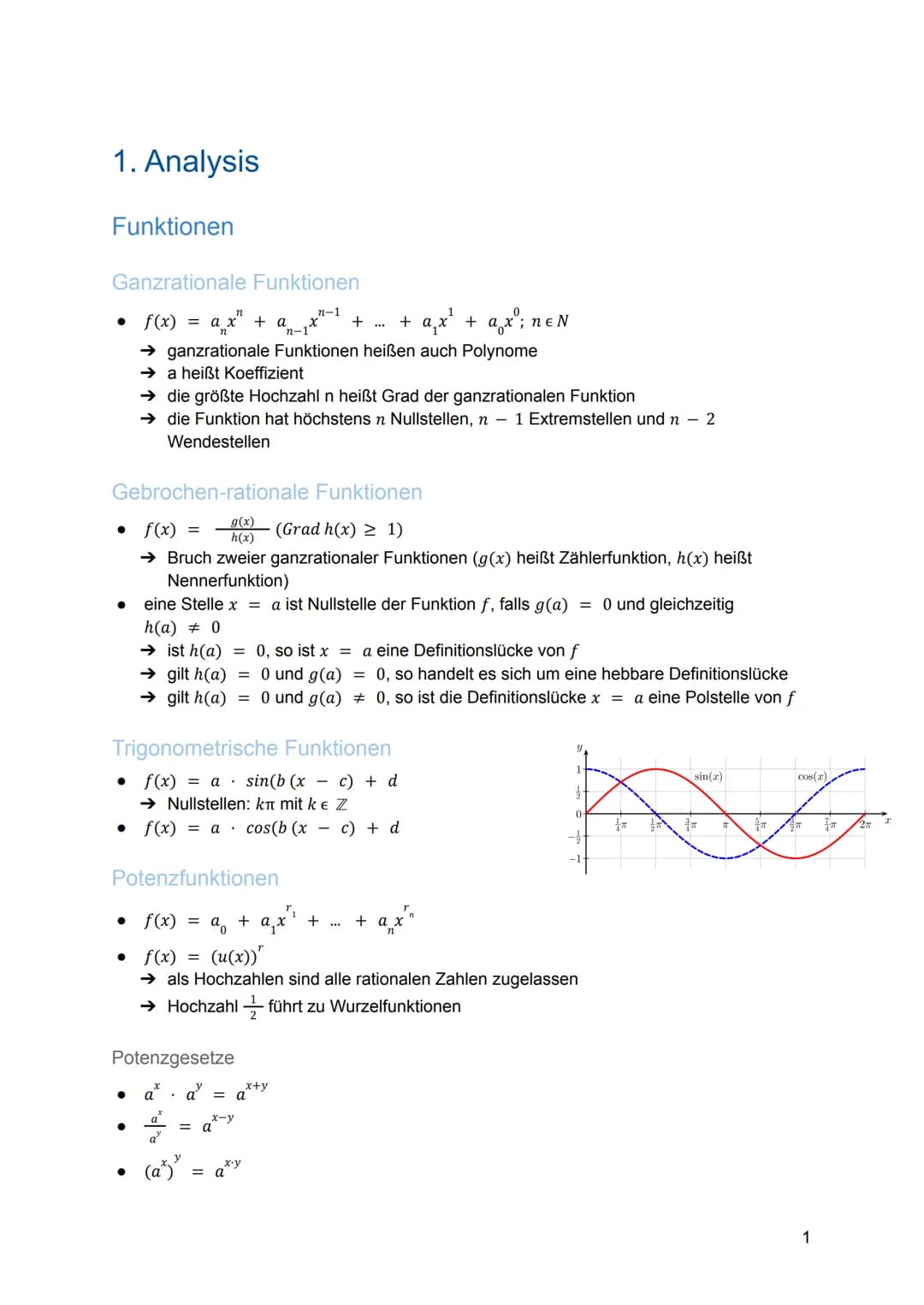 
<h2>Analysis</h2>
<h3>Funktionen</h3>
<p>Die ganzrationalen Funktionen n-1 + a₁x¹ + ax; neN heißen auch Polynome</p>
<h4>Ganzrationale Funk