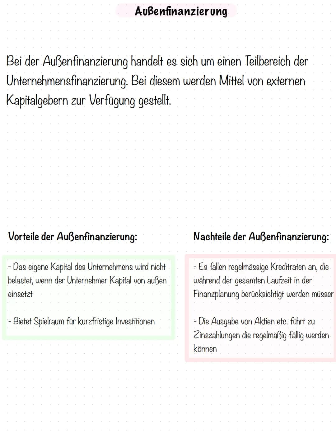 # Innenfinanzierung

Die Innenfinanzierung beansprucht im Gegensatz zur Außenfinanzierung
keine externen Kapitalgeber. Um Investitionen zu t