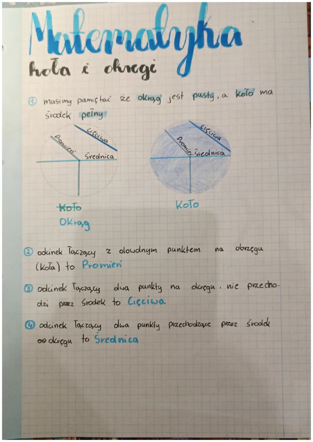 # Matematyka

hola i okregi

@musimy pamiętać że okrąg jest pusty, a koło ma

Środek peing

Promien
cięciwa
Średnica

cięciwa
Promier
Średni