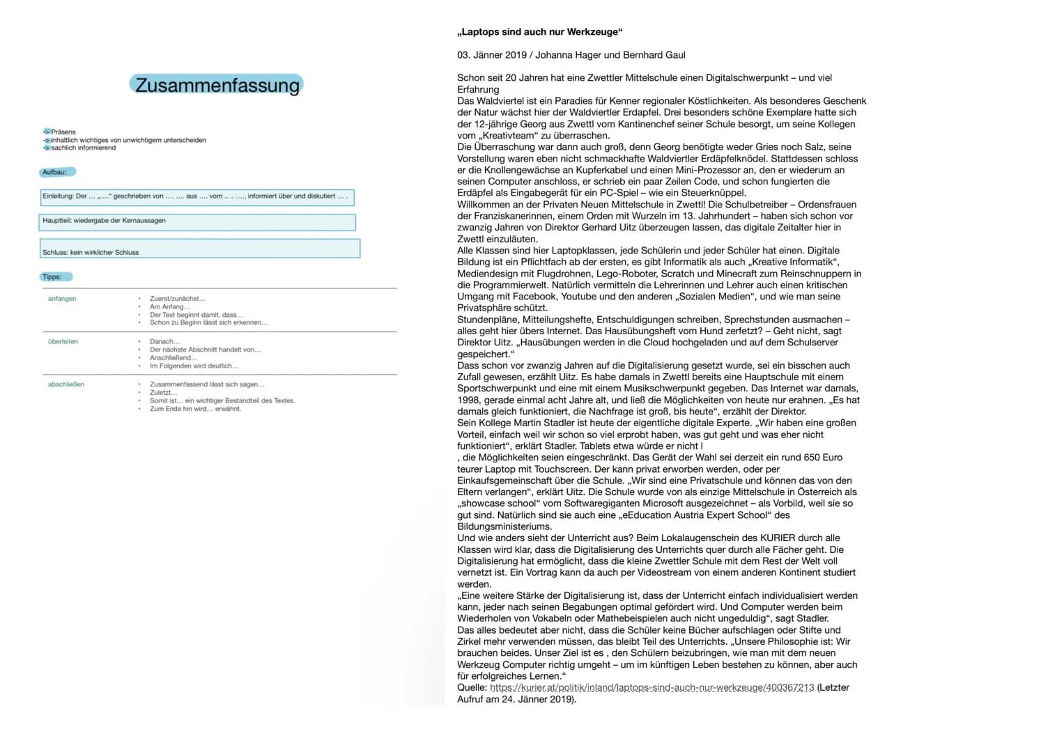 Kriterium Zusammenfassung Erörterung Leserbrief Manungsrede Kommentar Textanalyse Textinterpretatio
Zeit
Präsens
Präsens
Inhaltsangabe
Präse